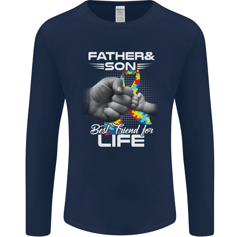 Autistic Father & Son Friends Autism ASD Mens Long Sleeve T-Shirt Navy Blue