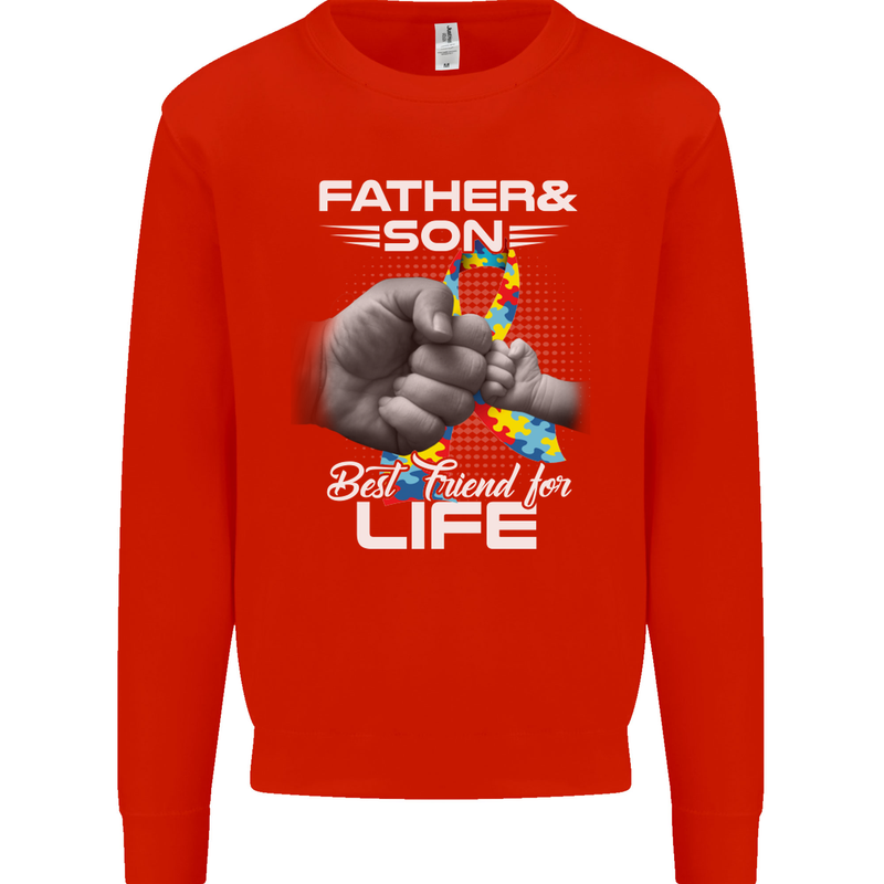 Autistic Father & Son Friends Autism ASD Mens Sweatshirt Jumper Bright Red
