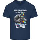Autistic Father & Son Friends Autism ASD Mens V-Neck Cotton T-Shirt Navy Blue
