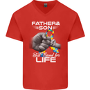 Autistic Father & Son Friends Autism ASD Mens V-Neck Cotton T-Shirt Red