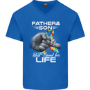 Autistic Father & Son Friends Autism ASD Mens V-Neck Cotton T-Shirt Royal Blue