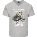 Autistic Father & Son Friends Autism ASD Mens V-Neck Cotton T-Shirt Sports Grey