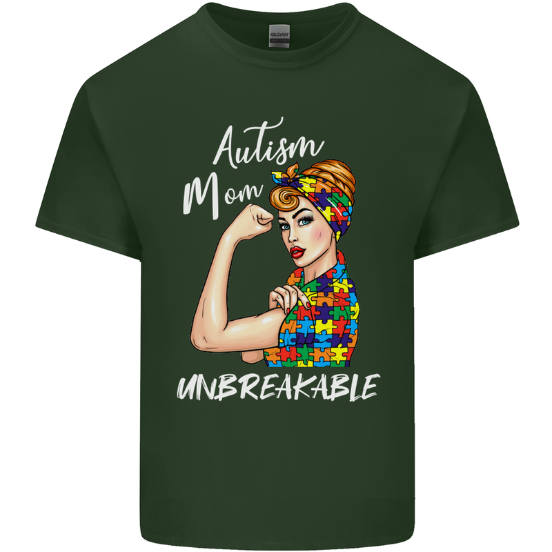 Autistic Mum Unbreakable Autism ASD Mens Cotton T-Shirt Tee Top Forest Green
