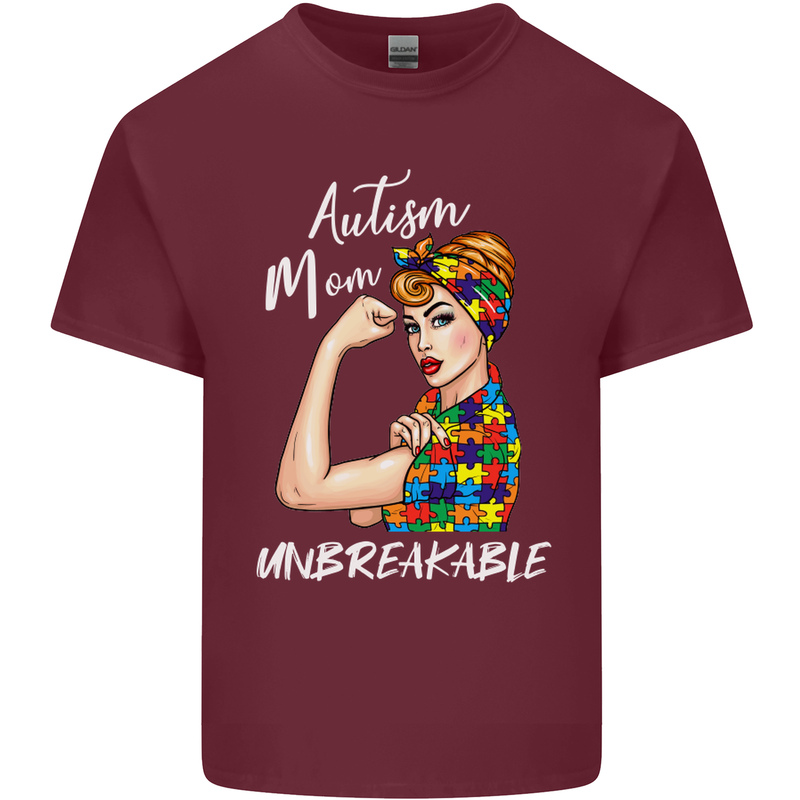 Autistic Mum Unbreakable Autism ASD Mens Cotton T-Shirt Tee Top Maroon