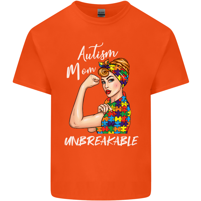 Autistic Mum Unbreakable Autism ASD Mens Cotton T-Shirt Tee Top Orange