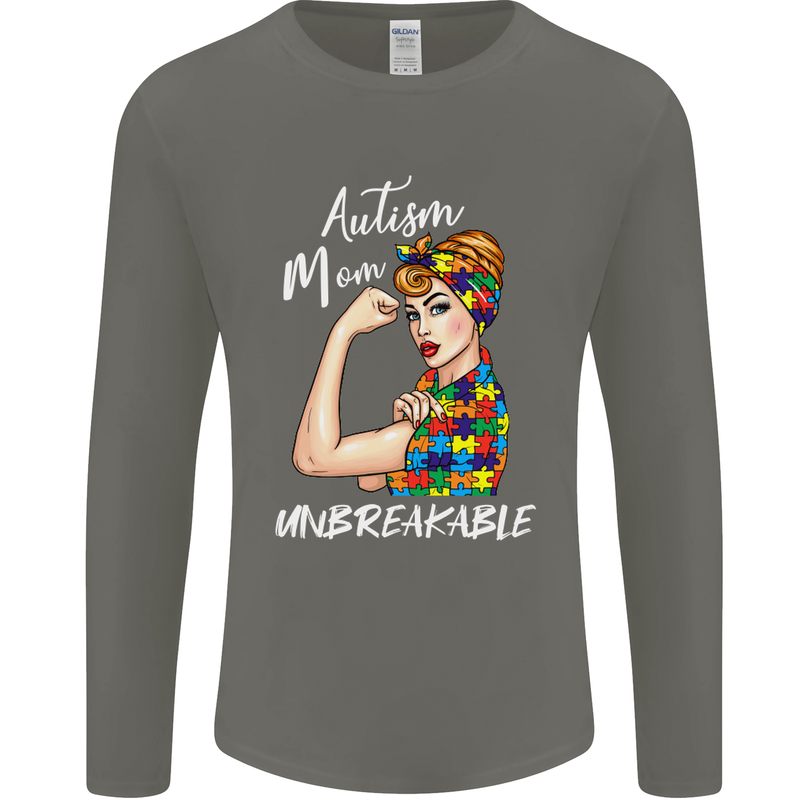 Autistic Mum Unbreakable Autism ASD Mens Long Sleeve T-Shirt Charcoal