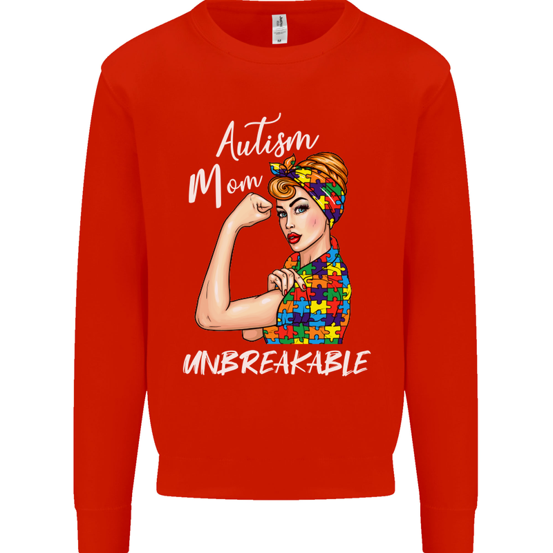 Autistic Mum Unbreakable Autism ASD Mens Sweatshirt Jumper Bright Red