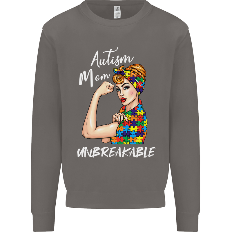 Autistic Mum Unbreakable Autism ASD Mens Sweatshirt Jumper Charcoal