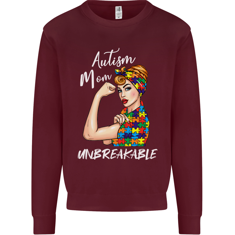 Autistic Mum Unbreakable Autism ASD Mens Sweatshirt Jumper Maroon