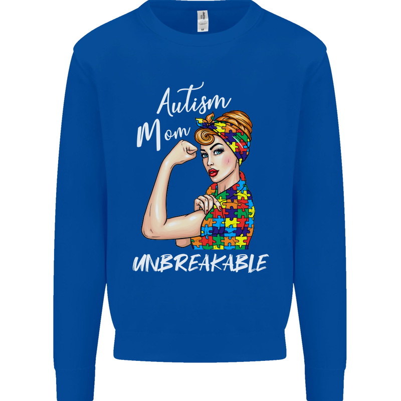 Autistic Mum Unbreakable Autism ASD Mens Sweatshirt Jumper Royal Blue