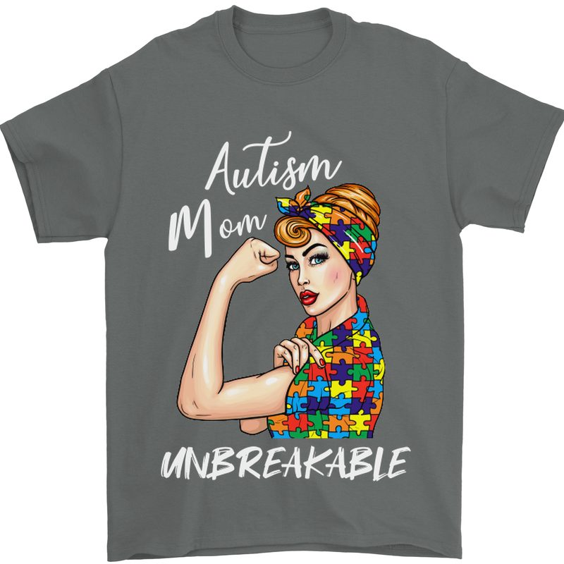 Autistic Mum Unbreakable Autism ASD Mens T-Shirt Cotton Gildan Charcoal