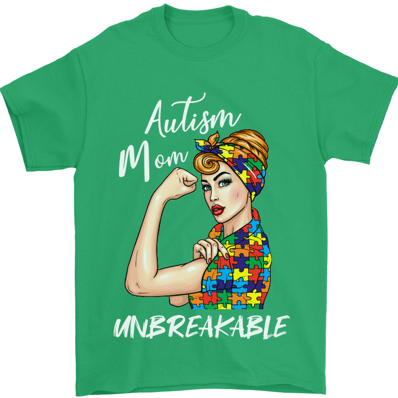 Autistic Mum Unbreakable Autism ASD Mens T-Shirt Cotton Gildan Irish Green