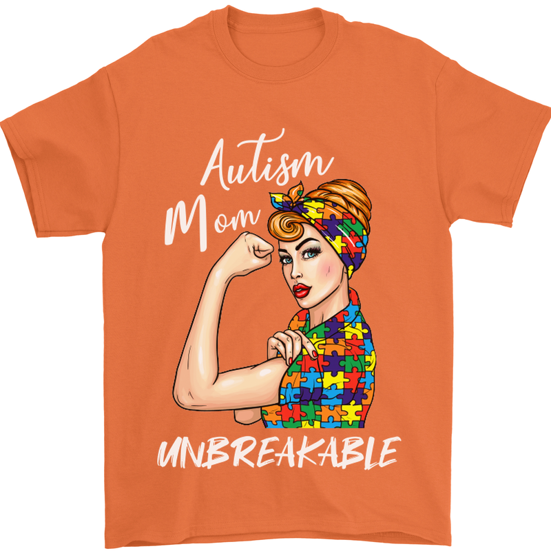 Autistic Mum Unbreakable Autism ASD Mens T-Shirt Cotton Gildan Orange