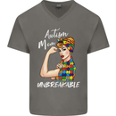 Autistic Mum Unbreakable Autism ASD Mens V-Neck Cotton T-Shirt Charcoal