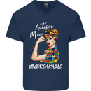 Autistic Mum Unbreakable Autism ASD Mens V-Neck Cotton T-Shirt Navy Blue
