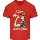 Autistic Mum Unbreakable Autism ASD Mens V-Neck Cotton T-Shirt Red