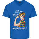 Autistic Mum Unbreakable Autism ASD Mens V-Neck Cotton T-Shirt Royal Blue