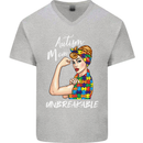 Autistic Mum Unbreakable Autism ASD Mens V-Neck Cotton T-Shirt Sports Grey