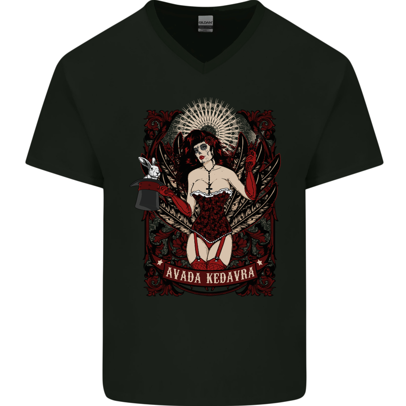 Avada Kedavra Day of the Dead DOTD Mens V-Neck Cotton T-Shirt Black