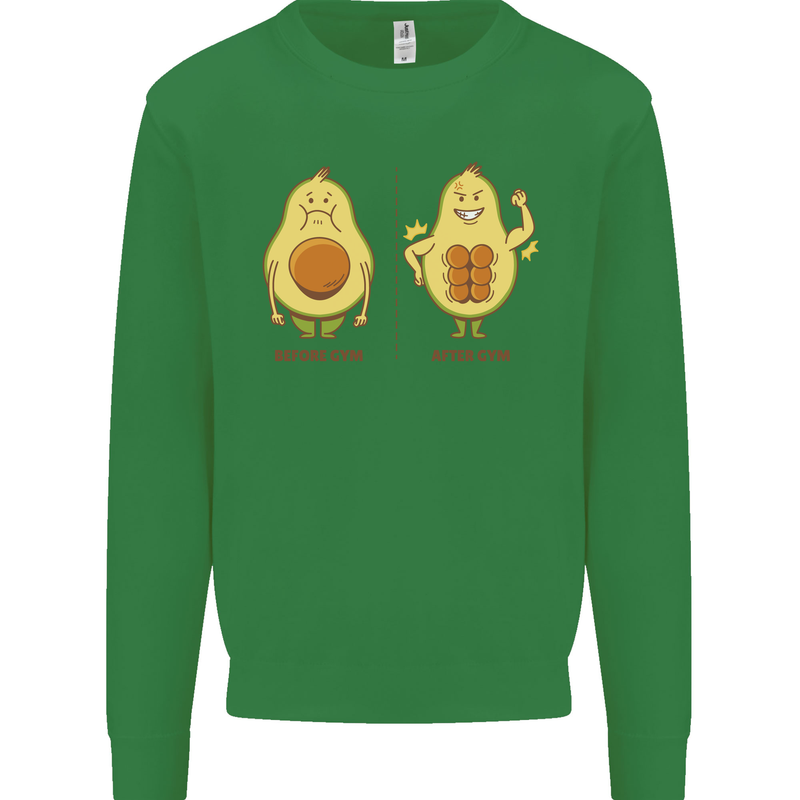 Avocado Gym Funny Fitness Training Healthy Kids Sweatshirt Jumper Irish Green