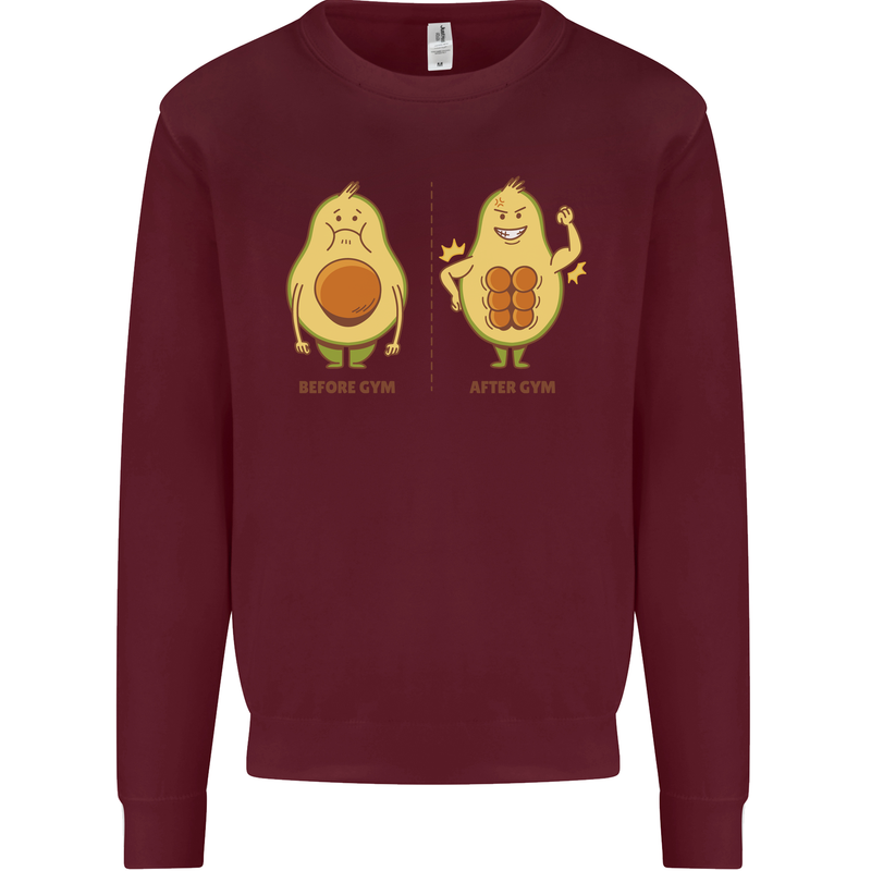 Avocado Gym Funny Fitness Training Healthy Kids Sweatshirt Jumper Maroon