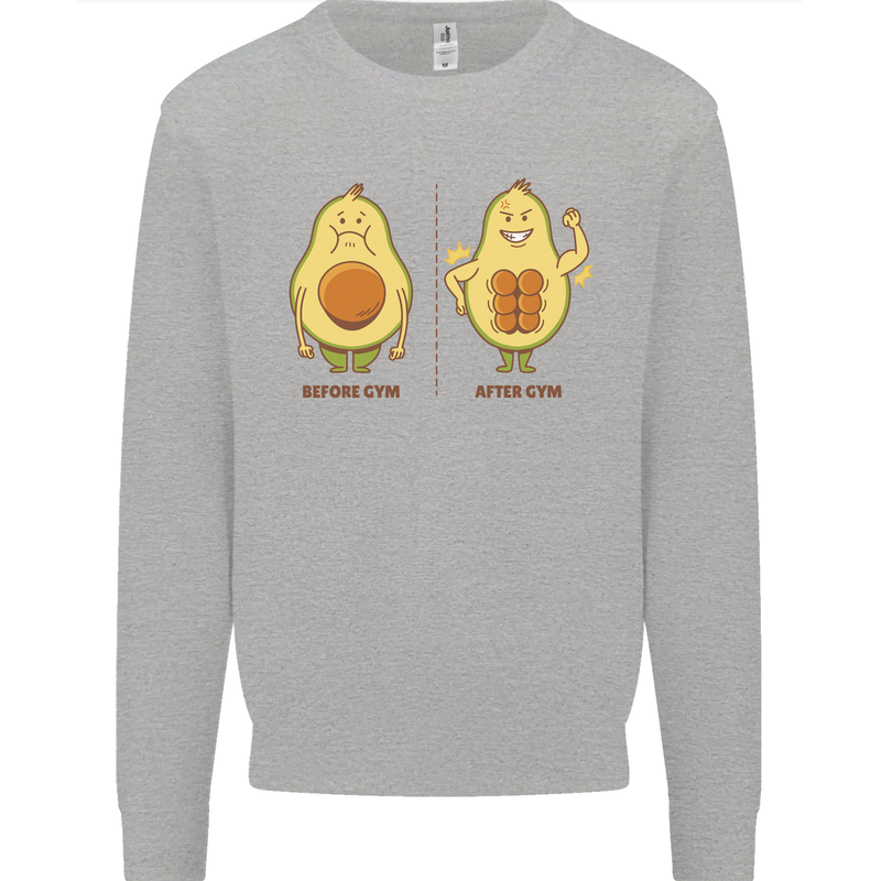 Avocado Gym Funny Fitness Training Healthy Kids Sweatshirt Jumper Sports Grey