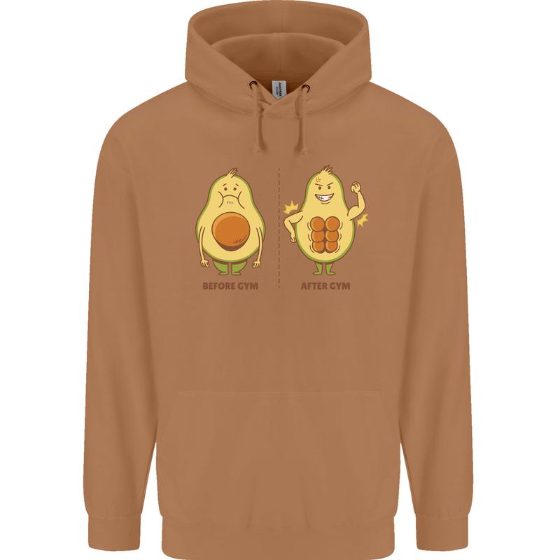 Avocado Gym Funny Fitness Training Healthy Mens 80% Cotton Hoodie Caramel Latte