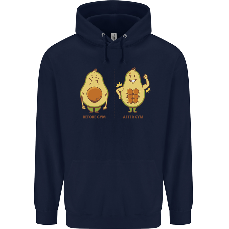 Avocado Gym Funny Fitness Training Healthy Mens 80% Cotton Hoodie Navy Blue
