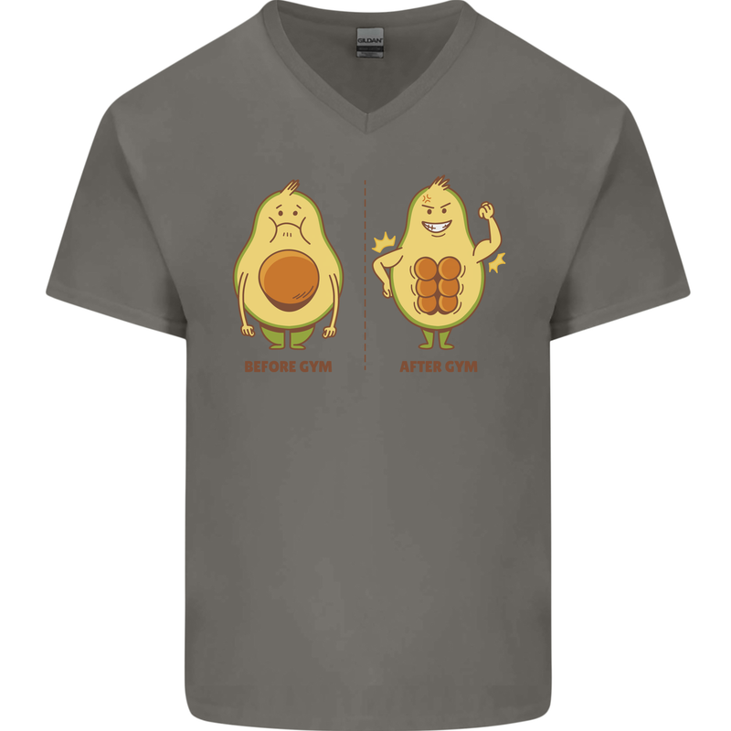 Avocado Gym Funny Fitness Training Healthy Mens V-Neck Cotton T-Shirt Charcoal