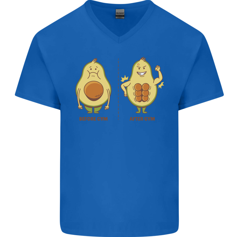 Avocado Gym Funny Fitness Training Healthy Mens V-Neck Cotton T-Shirt Royal Blue