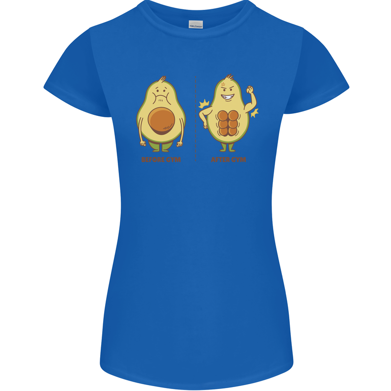 Avocado Gym Funny Fitness Training Healthy Womens Petite Cut T-Shirt Royal Blue