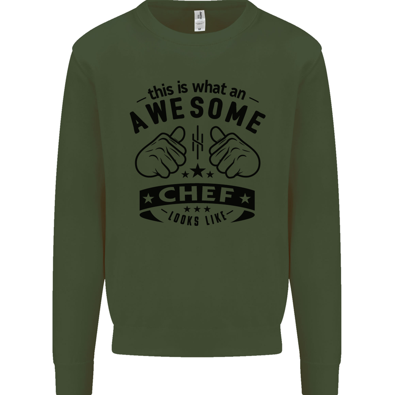 Awesome Chef Looks Like Funny Cooking Kids Sweatshirt Jumper Forest Green