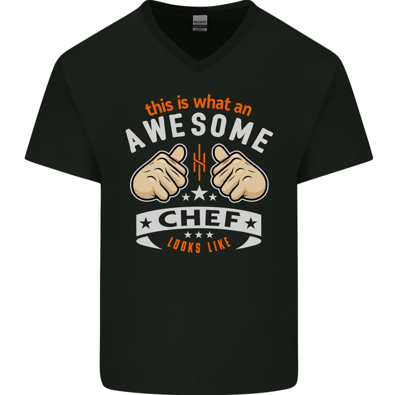 Awesome Chef Looks Like Funny Cooking Mens V-Neck Cotton T-Shirt Black