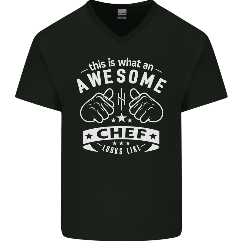 Awesome Chef Looks Like Funny Cooking Mens V-Neck Cotton T-Shirt Black