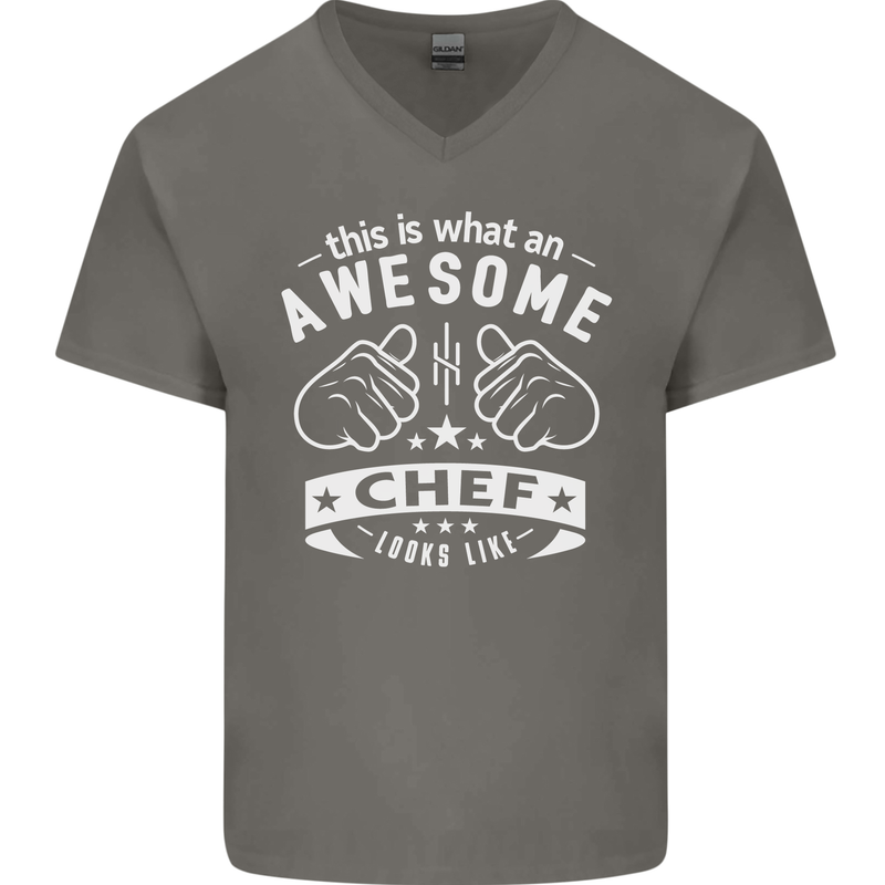 Awesome Chef Looks Like Funny Cooking Mens V-Neck Cotton T-Shirt Charcoal