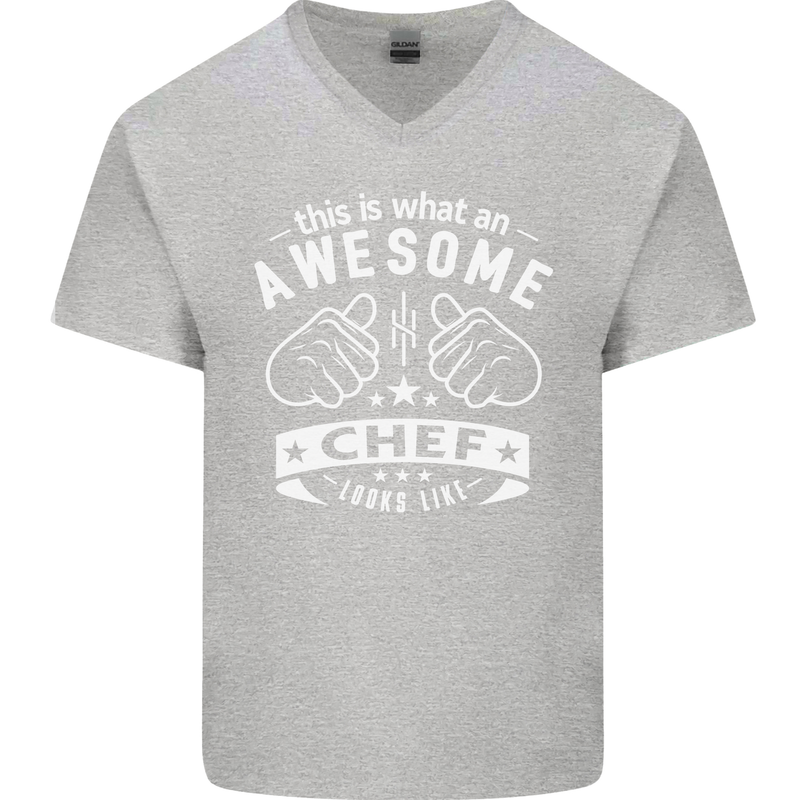 Awesome Chef Looks Like Funny Cooking Mens V-Neck Cotton T-Shirt Sports Grey