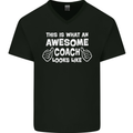Awesome Coach Rugby Football Tennis Mens V-Neck Cotton T-Shirt Black