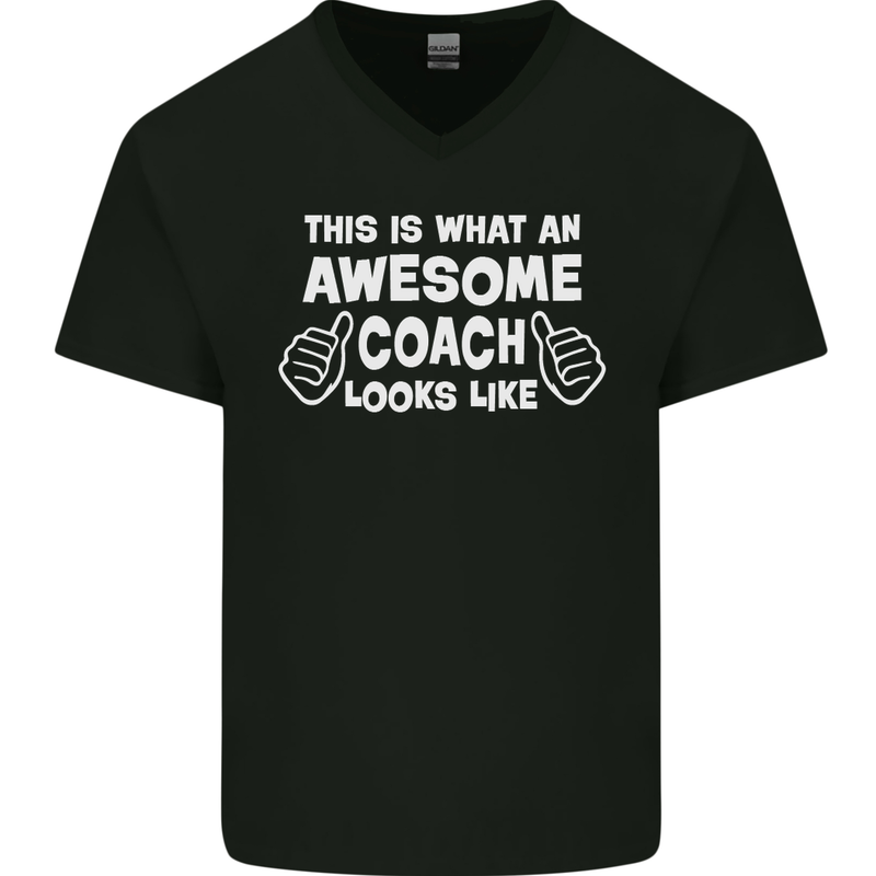 Awesome Coach Rugby Football Tennis Mens V-Neck Cotton T-Shirt Black