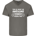 Awesome Coach Rugby Football Tennis Mens V-Neck Cotton T-Shirt Charcoal