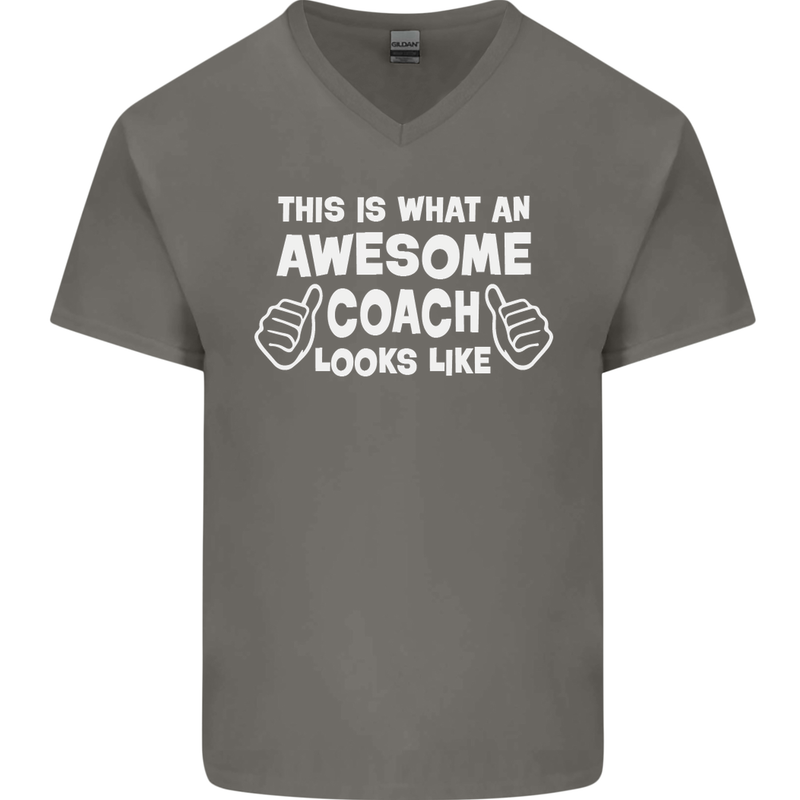 Awesome Coach Rugby Football Tennis Mens V-Neck Cotton T-Shirt Charcoal