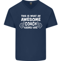 Awesome Coach Rugby Football Tennis Mens V-Neck Cotton T-Shirt Navy Blue