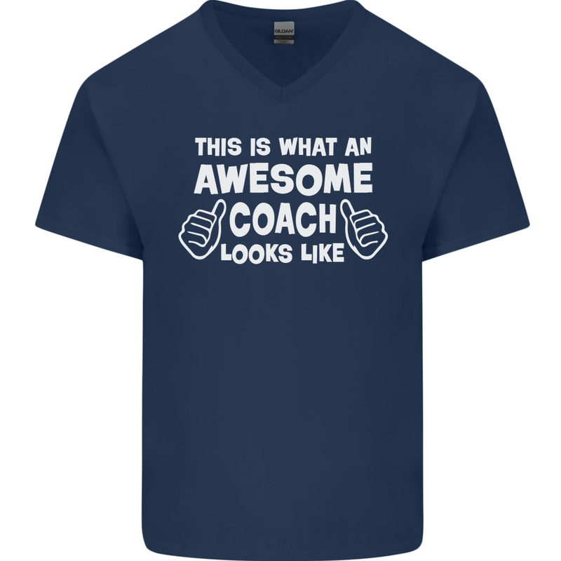 Awesome Coach Rugby Football Tennis Mens V-Neck Cotton T-Shirt Navy Blue