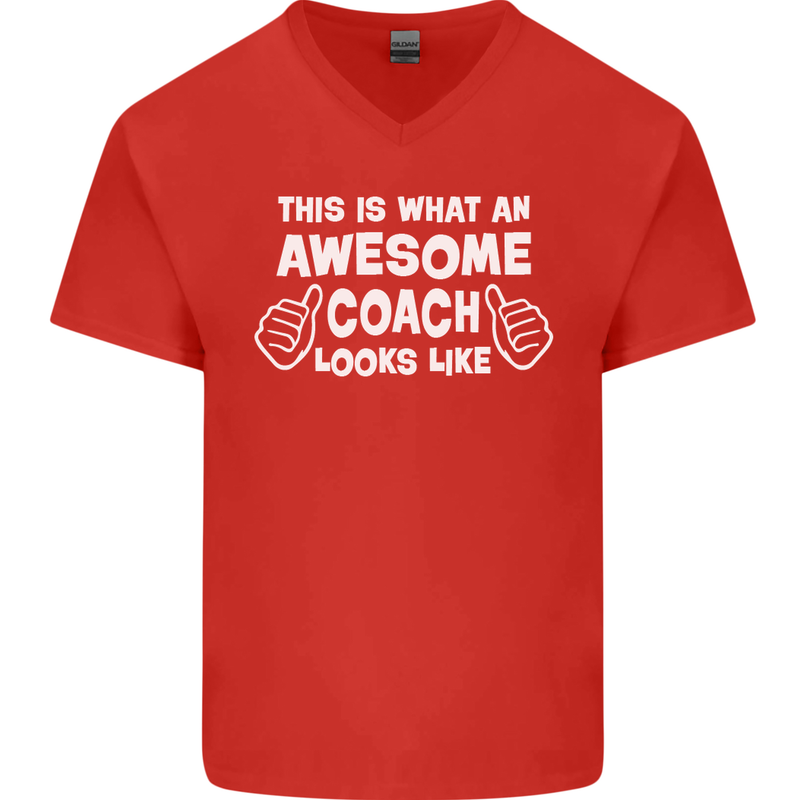 Awesome Coach Rugby Football Tennis Mens V-Neck Cotton T-Shirt Red
