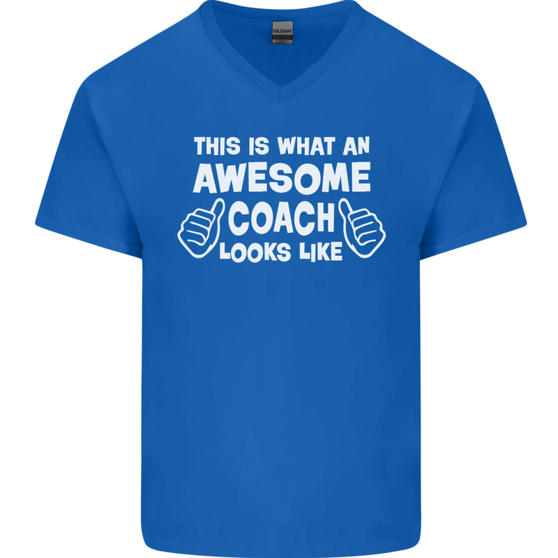 Awesome Coach Rugby Football Tennis Mens V-Neck Cotton T-Shirt Royal Blue
