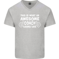 Awesome Coach Rugby Football Tennis Mens V-Neck Cotton T-Shirt Sports Grey