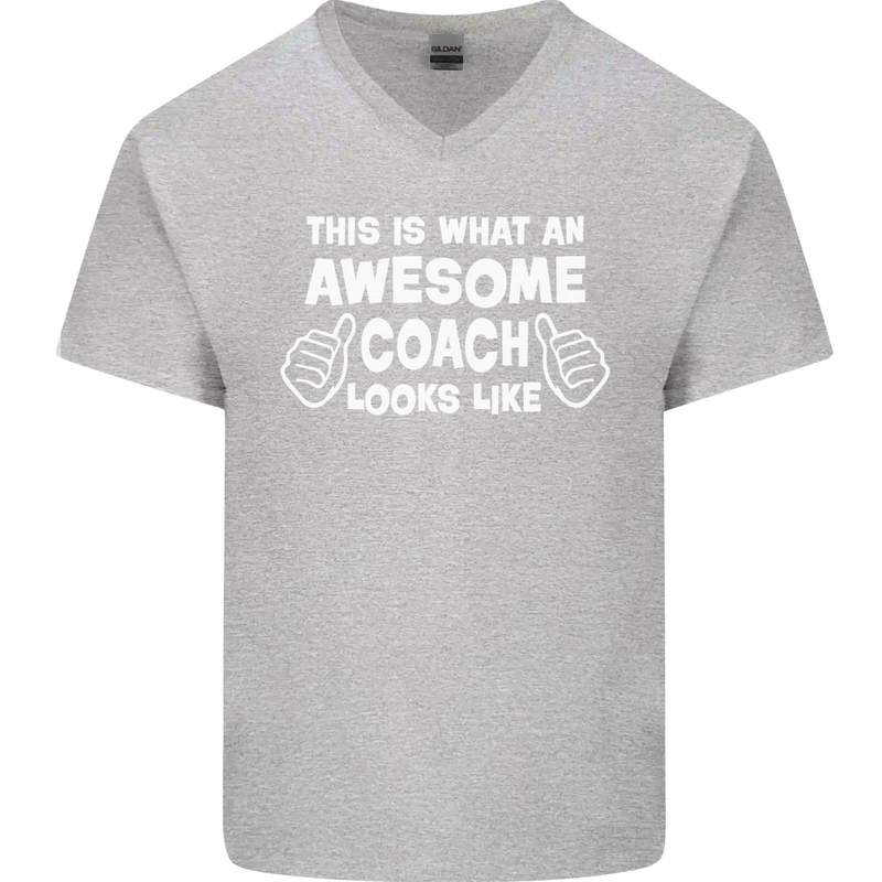 Awesome Coach Rugby Football Tennis Mens V-Neck Cotton T-Shirt Sports Grey