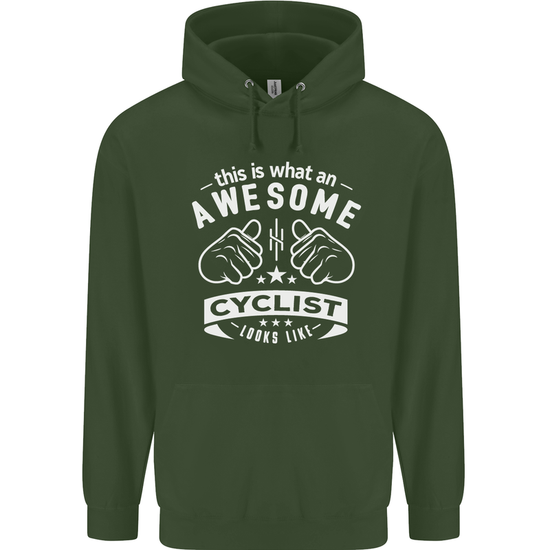 Awesome Cyclist Looks Like This Cycling Childrens Kids Hoodie Forest Green