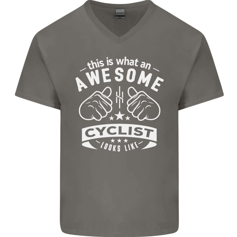 Awesome Cyclist Looks Like This Cycling Mens V-Neck Cotton T-Shirt Charcoal