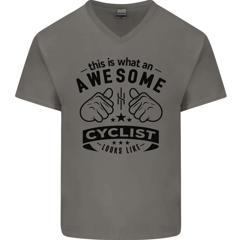 Awesome Cyclist Looks Like This Cycling Mens V-Neck Cotton T-Shirt Charcoal