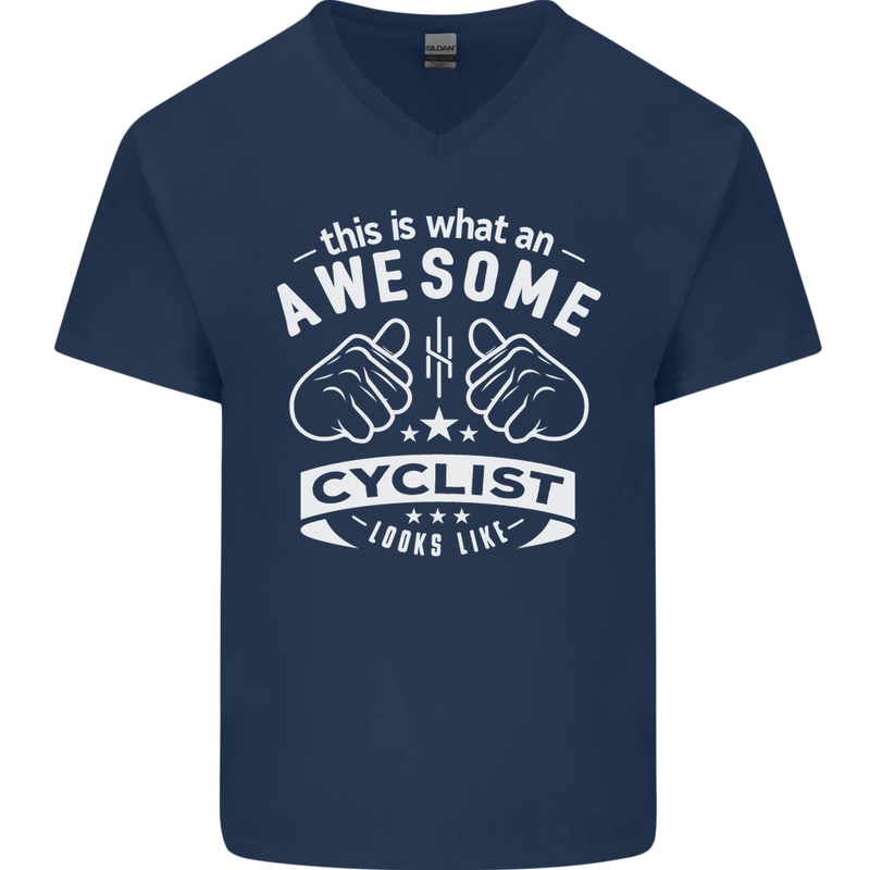 Awesome Cyclist Looks Like This Cycling Mens V-Neck Cotton T-Shirt Navy Blue